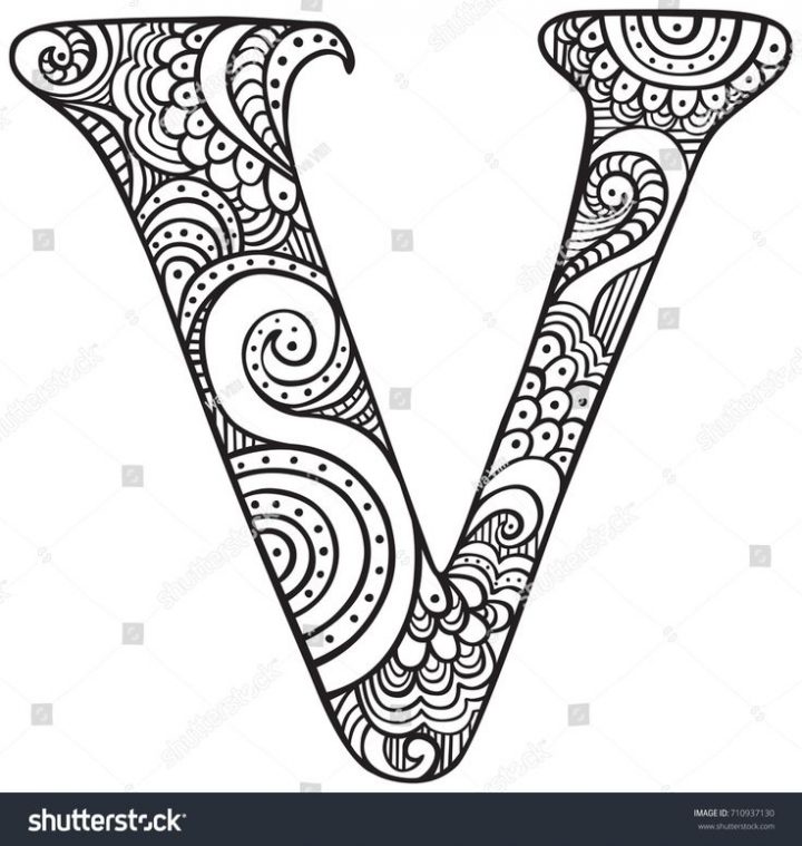 Hand Drawn Capital Letter V In Black - Coloring Sheet For avec La Lettre V Coloriage