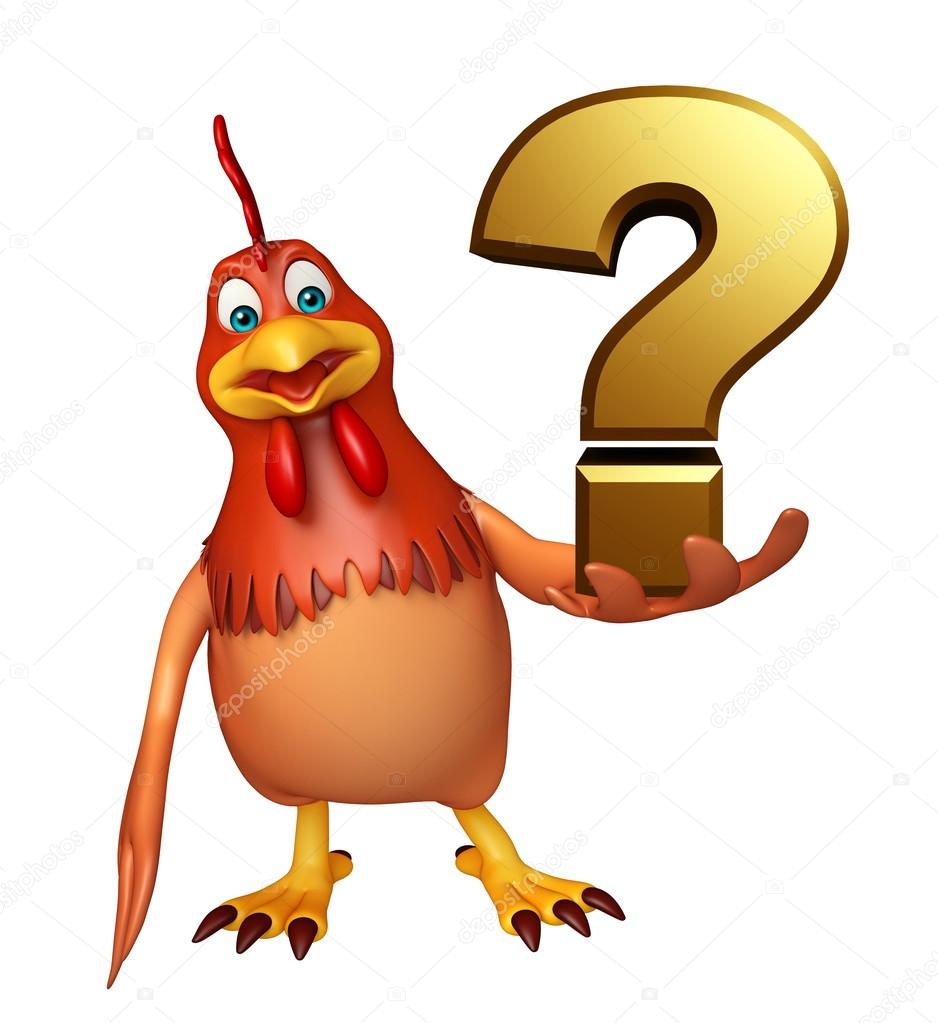 Hen Cartoon Character With Question Mark Sign — Stock tout Dessin Question