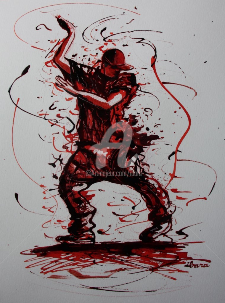 Hip-Hop-Dance-Dessin-D-Ibara-Encre-Rouge-Et-Sanguine-Sur destiné Dessin Hip Hop,