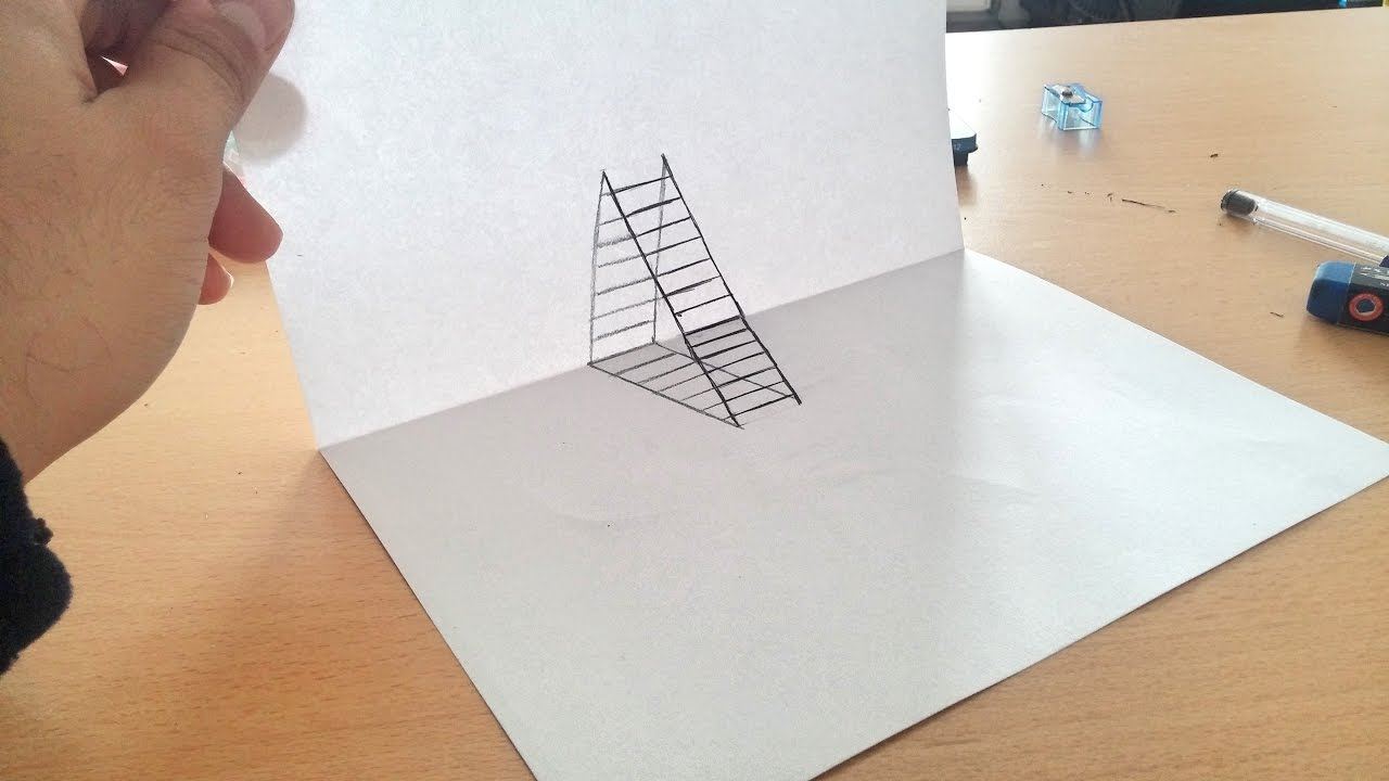 How To Draw 3D Ladder - Optical İllusion - 3D Drawing Step à Dessin 3D Illusion Facile