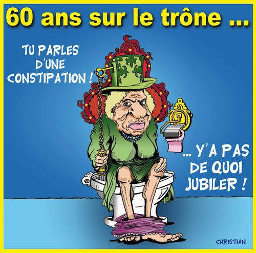 Humour Jubilé Reine Elisabeth Ii: 60 Ans De Constipation avec Dessin 60