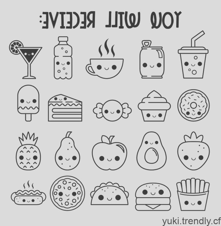 Icônes De Nourriture Timbres Numériques Kawaii Kawaii Food encequiconcerne Coloriage Dessin Nourriture