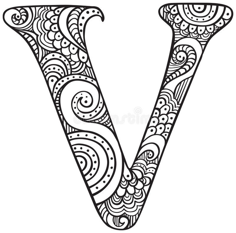 Illustrated Letter V Stock Illustration | Coloring Letters dedans Coloriage Mandala Lettre N