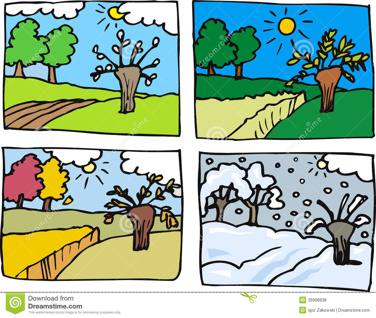 Illustration De Dessin Animé De Quatre Saisons concernant Coloriage Des 4 Saisons