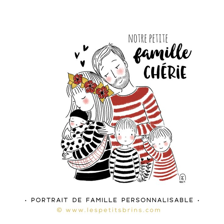 Illustration Portrait De Famille Semi-Personnalisable 3 à Famille De 5 Dessin