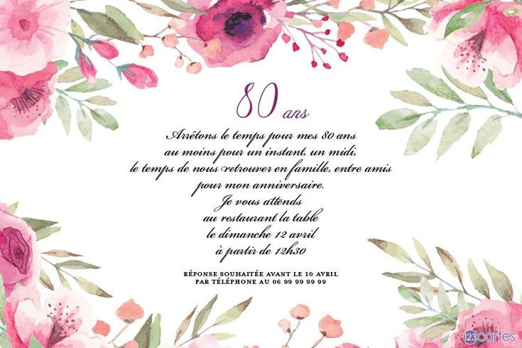 Invitation Anniversaire 80 Ans Douces Roses Avec Des intérieur Dessin 80 Ans Anniversaire