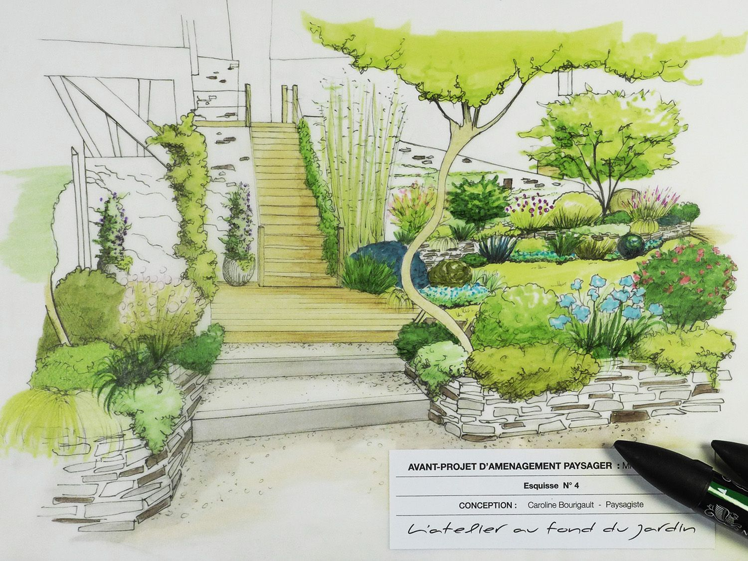 Jardin Étagé | Croquis De Paysage, Paysagiste tout Dessin Jardin