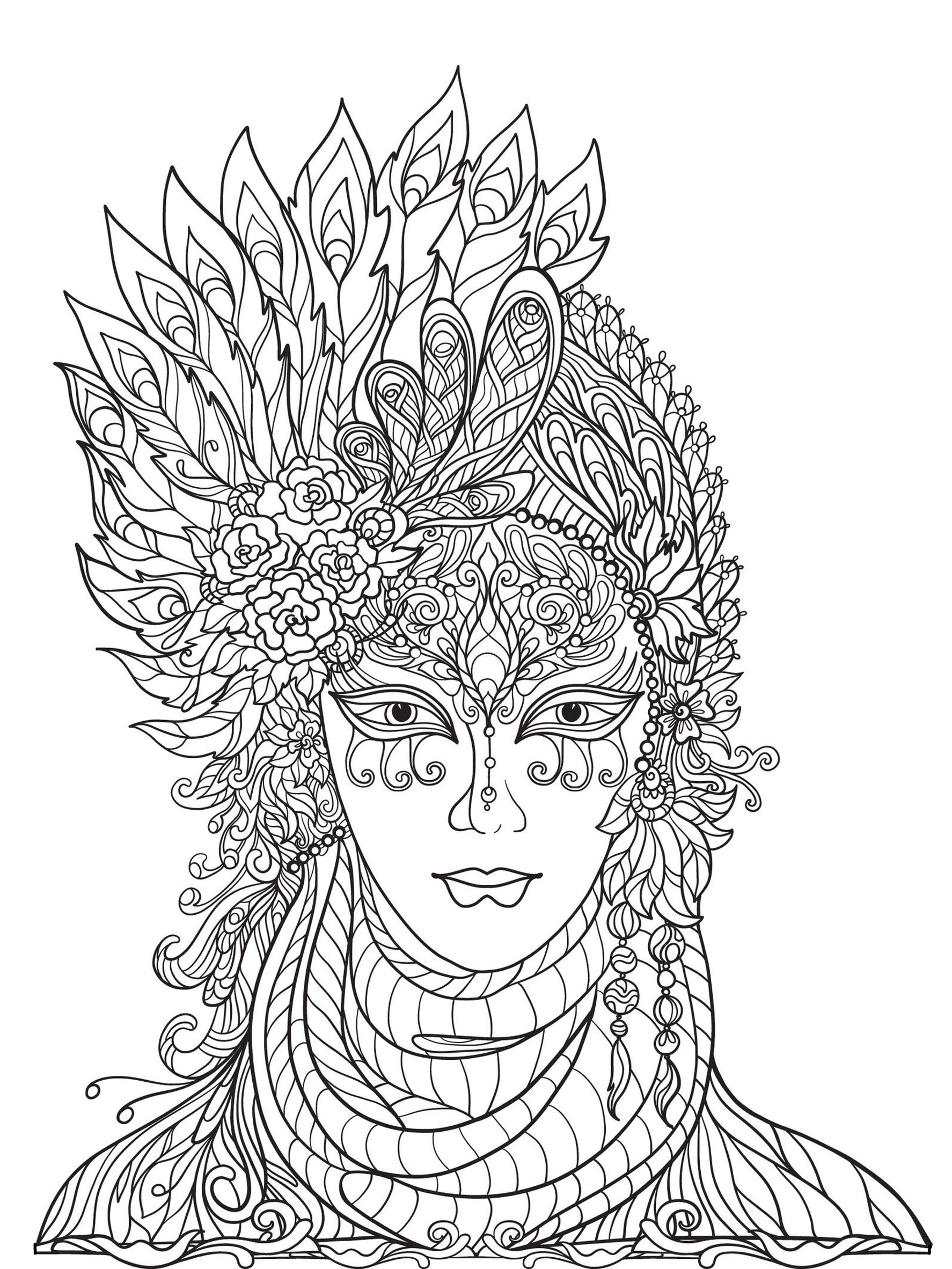 Joli Masque Du Carnaval De Venise Avec Des Plumes tout Coloriage Coloriage,