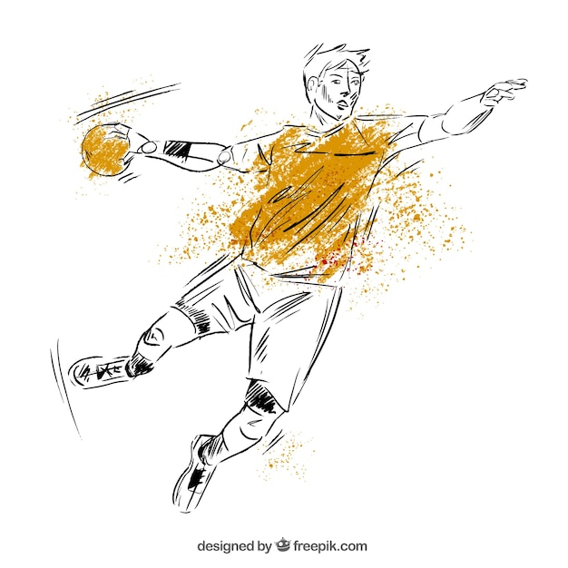 Joueur De Handball Dans Un Style Dessiné À La Main pour Dessiné,