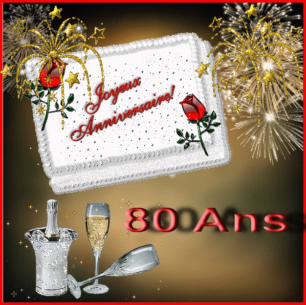 Joyeux Anniversaire 80 Ans - Image Animée Gif avec Dessin 80 Ans Anniversaire