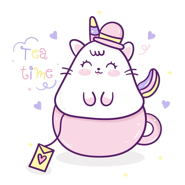 Kawaii Mignon Dessin Animé Chat Licorne | Vecteur Premium serapportantà Dessin Kawaii Chat,