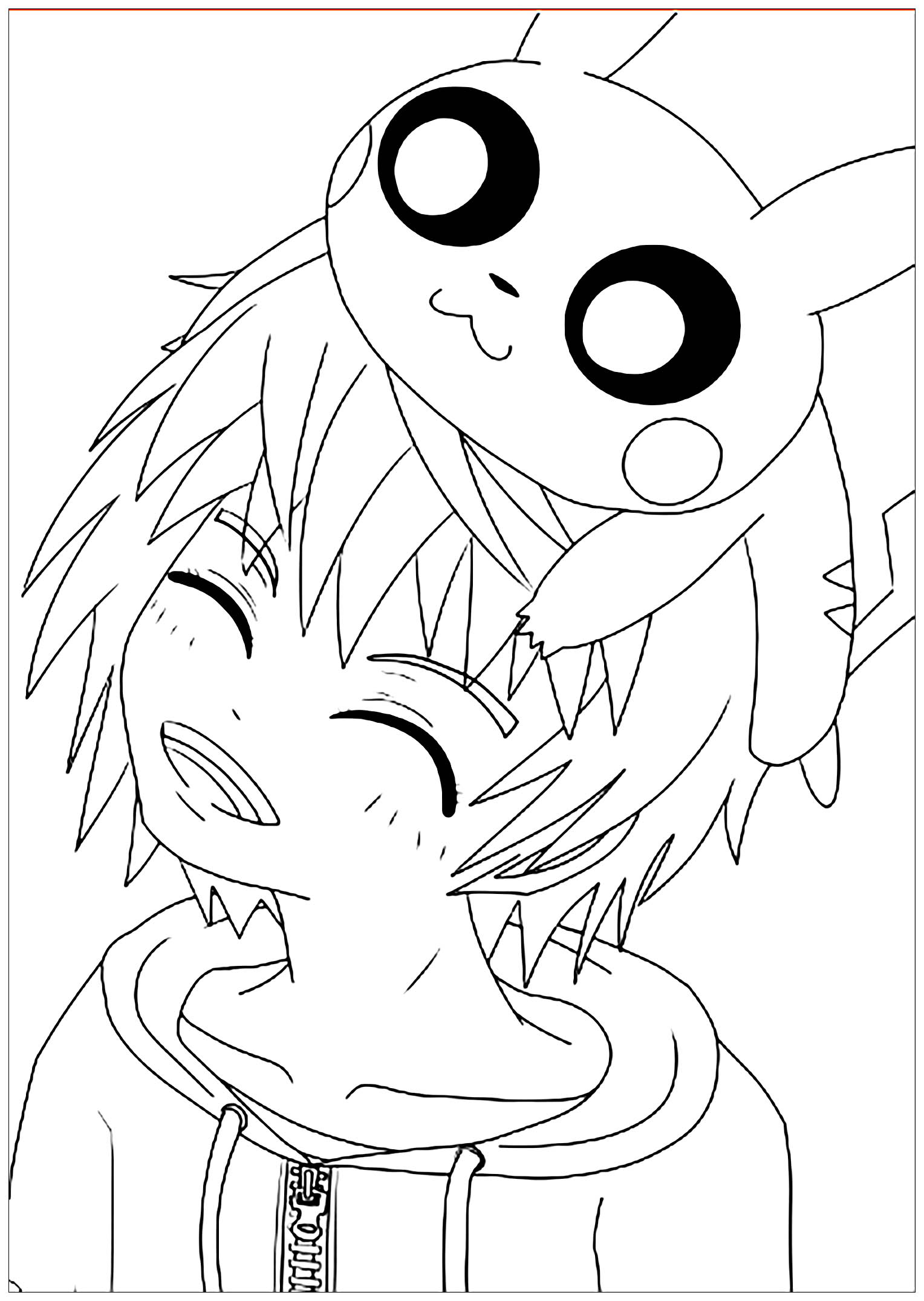 Kawaii Pikachu Et Heureux Garcon - Coloriage Kawaii dedans Coloriage Dessin Garcon