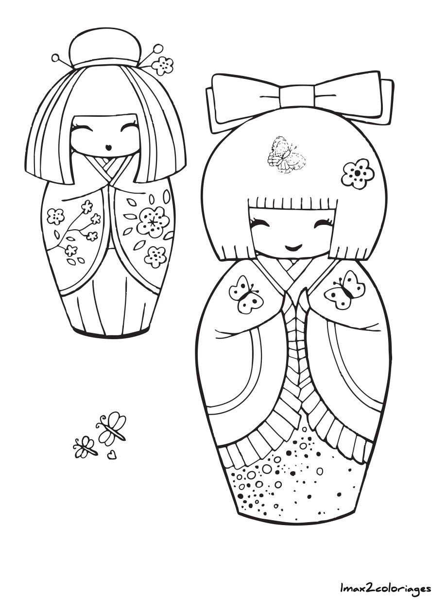 Kokeshi Dolls Coloring Pages At Getcolorings | Free encequiconcerne Coloriage Japonais,