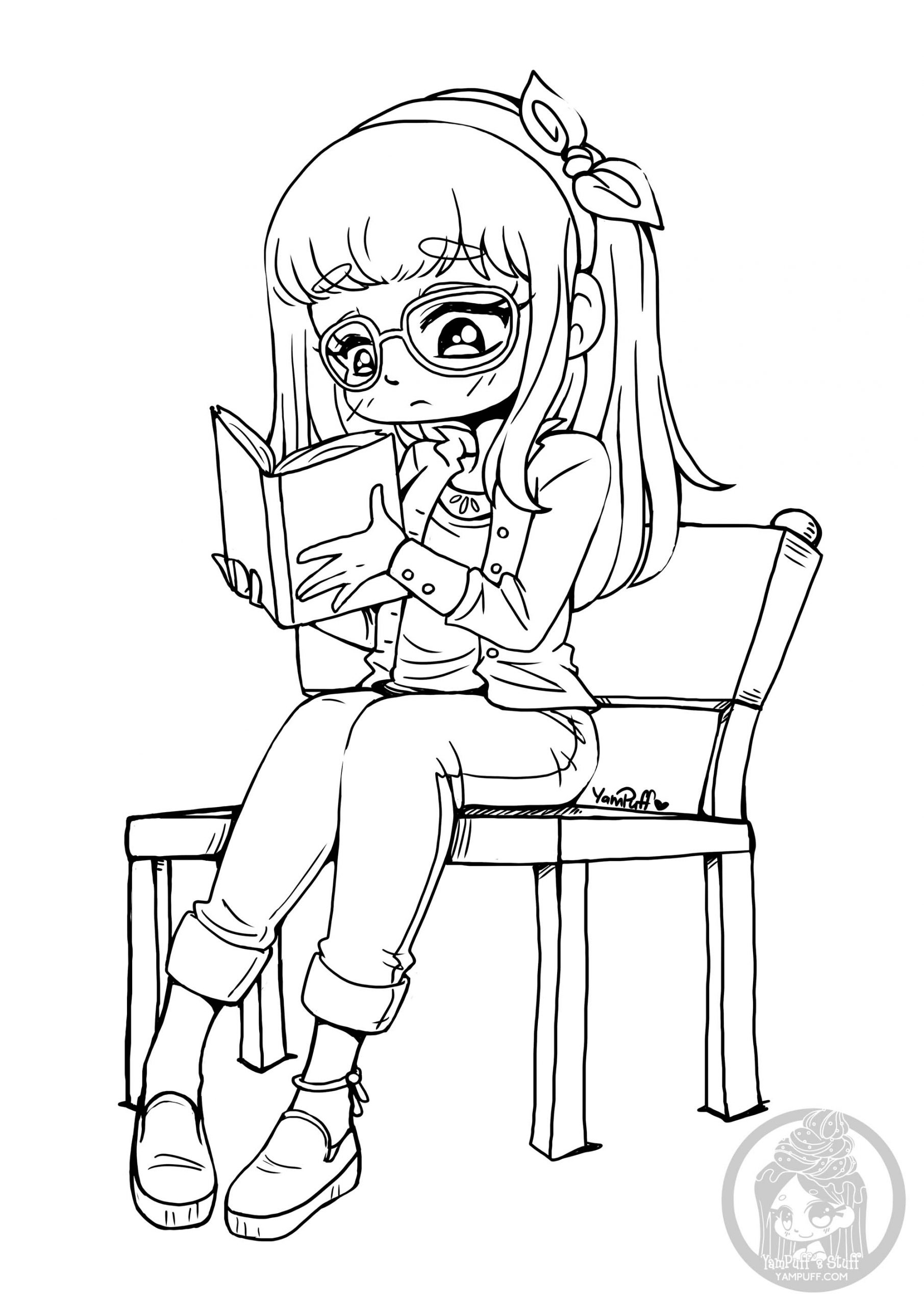 La Fille Qui Lit - Coloriage Kawaii - Coloriages Pour Enfants tout Coloriage Pour Fille,