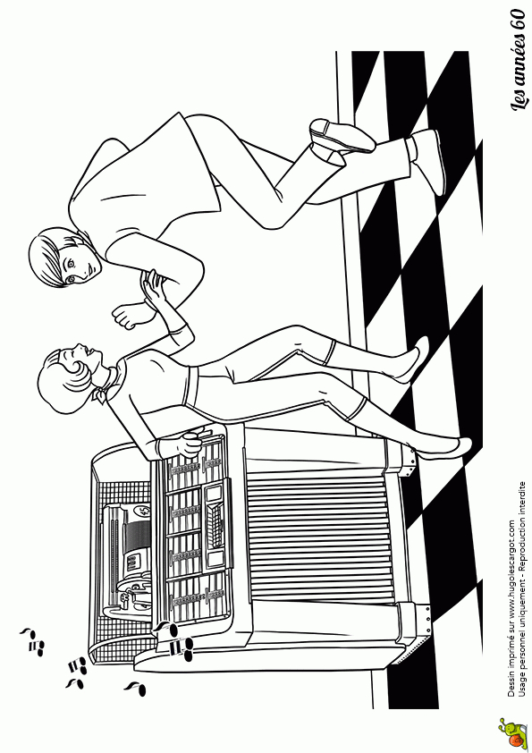 Le Juke-Box Des Années 60 À Colorier intérieur Coloriage 60 Ans