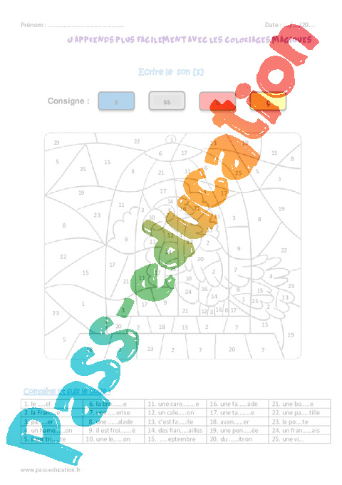 Le Son S - Ce2 - Coloriage Magique - Pass Education dedans Coloriage Magique J