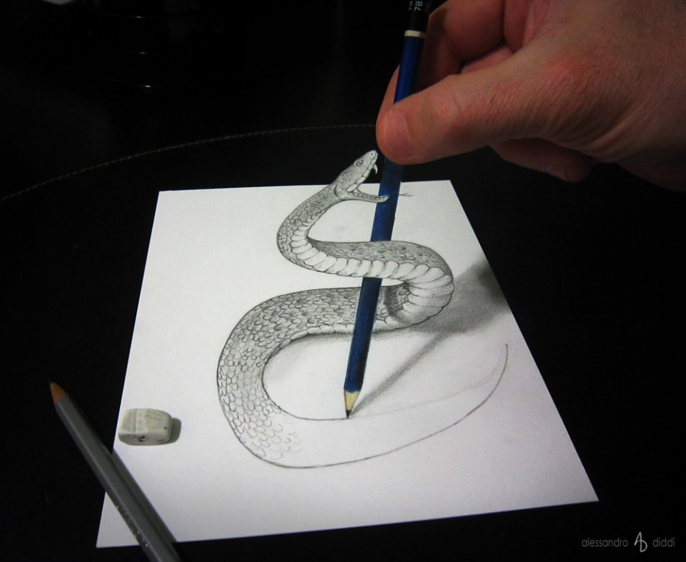 Les Superbes Illusions 3D Dessinées Au Crayon À Papier Par serapportantà 3 D Dessin