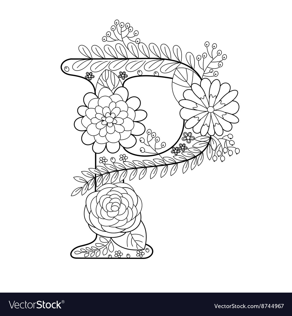 Letter P Coloring Book For Adults Royalty Free Vector Image intérieur Lettre P Dessin