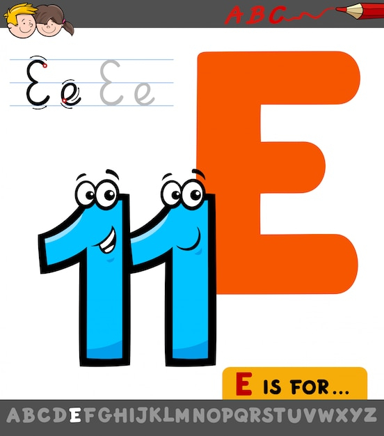 Lettre E De Alphabet Avec Numéro De Dessin Animé Onze encequiconcerne E Dessin Lettre