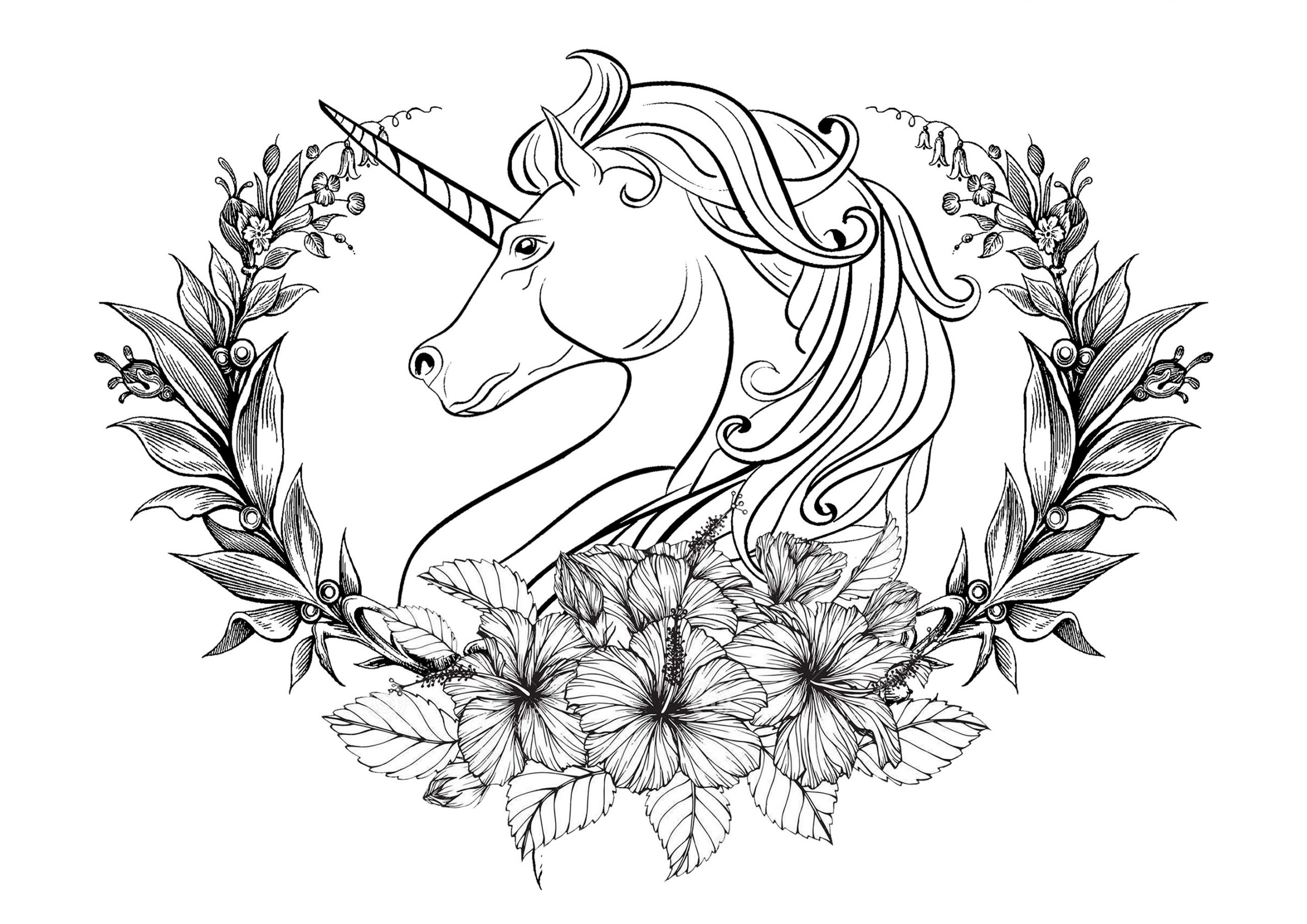 Licorn And Laurel Wreath - Unicorns Adult Coloring Pages destiné Coloriage Unicorn,