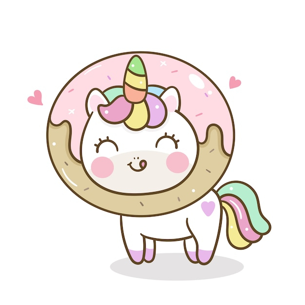 Licorne Kawaii Avec Dessin Animé De Beignet | Vecteur Premium destiné Dessin Kawaii Licorne