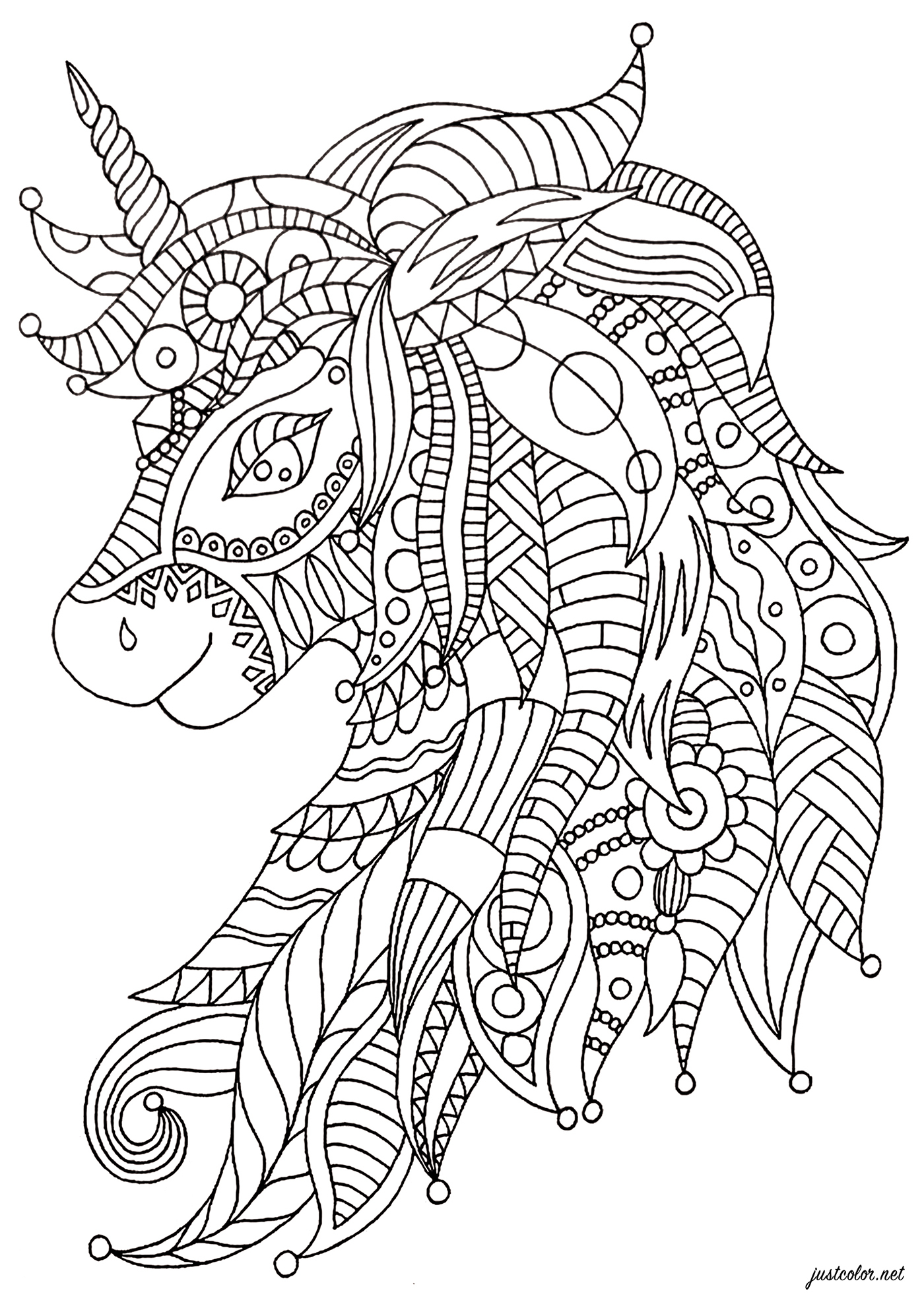 Licorne Zentangle - Licornes - Coloriages Difficiles Pour intérieur Coloriage Licorne