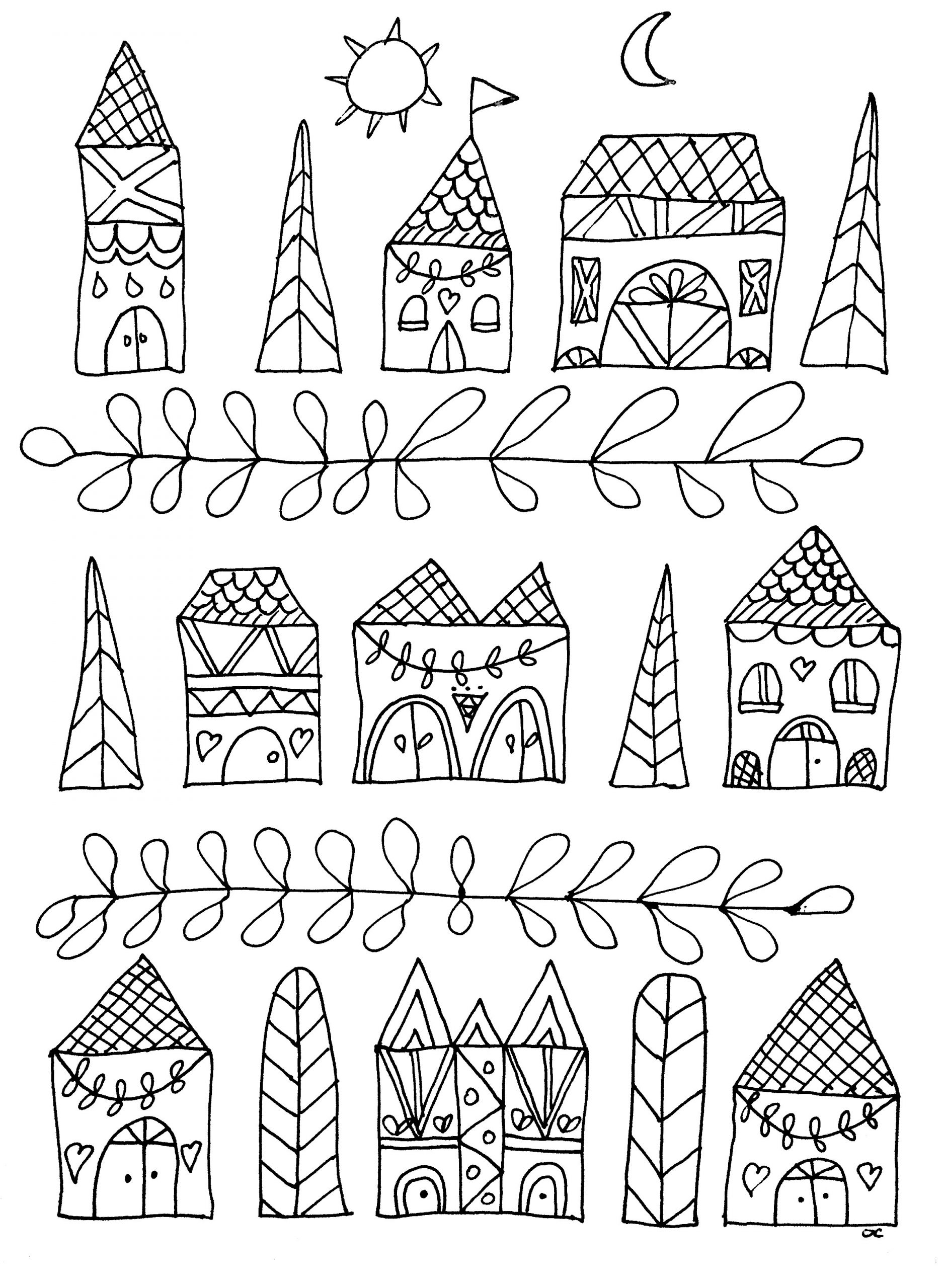 Maisons Simples - Coloriage Adulte - Coloriages Pour tout Dessin Maison