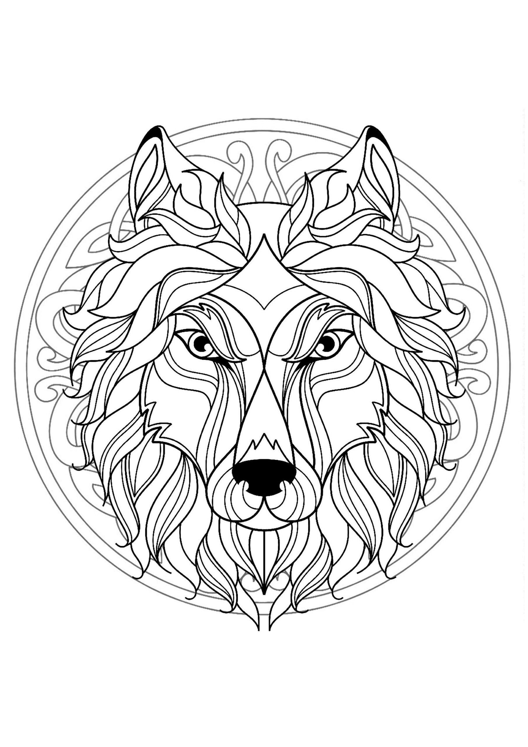 Mandala Tete Loup 4 - Mandalas - Coloriages Difficiles pour Coloriage Dessin Mandala