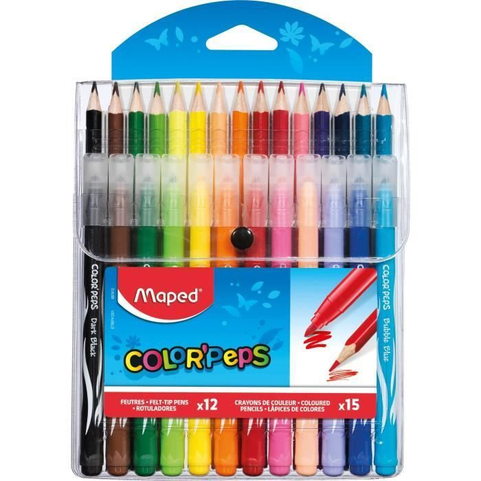 Maped - Etui De 15 Crayons De Couleurs + 12 Feutres Color à Coloriage Crayon De Couleur,