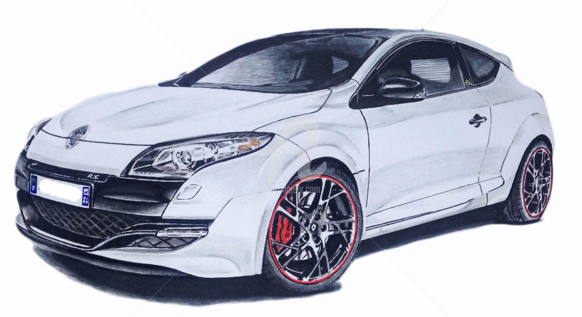 Mégane Rs Blanche Drawing By Dessinludo | Artmajeur encequiconcerne Dessin Voiture