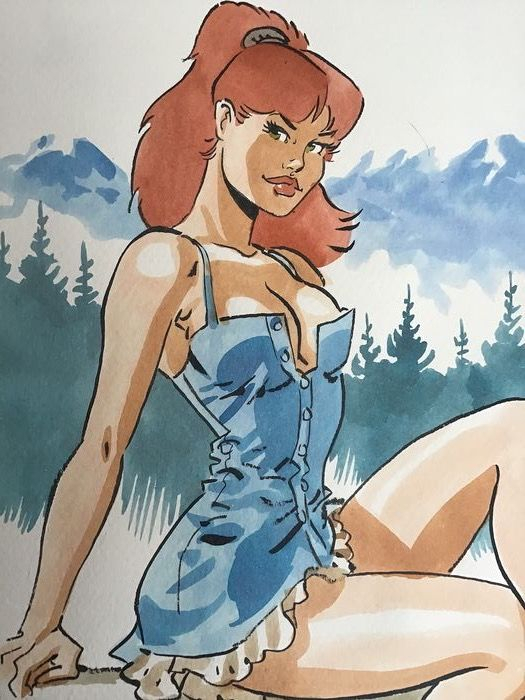 Meynet, Félix - Dessin Original Couleur - En Montagne pour Dessin Original
