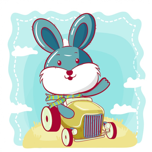 Mignon Lapin De Dessin Animé Va Sur Une Voiture | Vecteur tout Dessin Lapin,