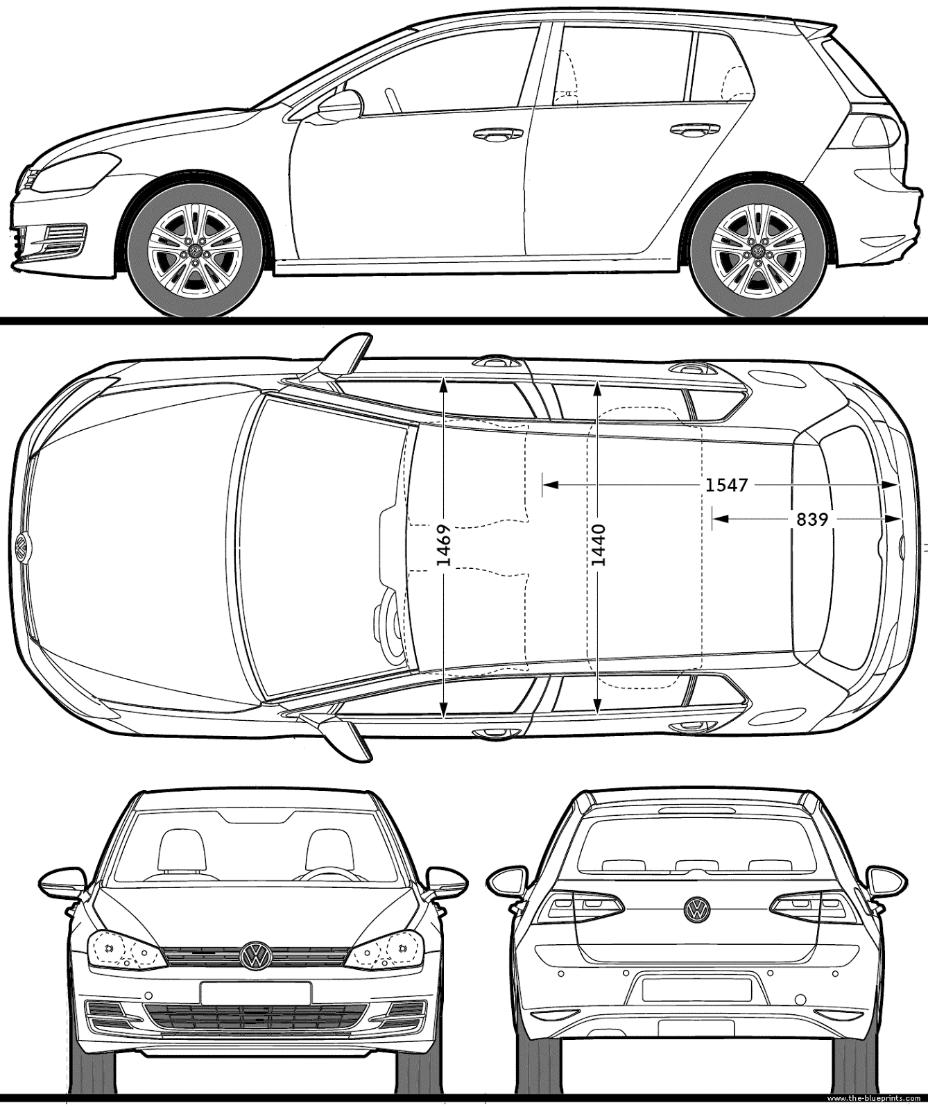 Most Loved Car Blueprints For 3D Modeling Free tout Golf R Dessin