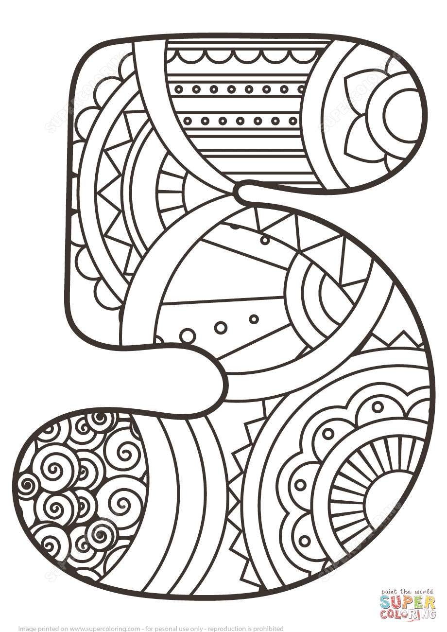 Number 5 Zentangle | Super Coloring | Coloring Pages dedans Chiffre 5 Dessin