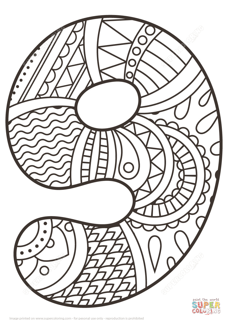 Number 9 Zentangle Coloring Page | Free Printable Coloring intérieur Chiffre 9 Dessin