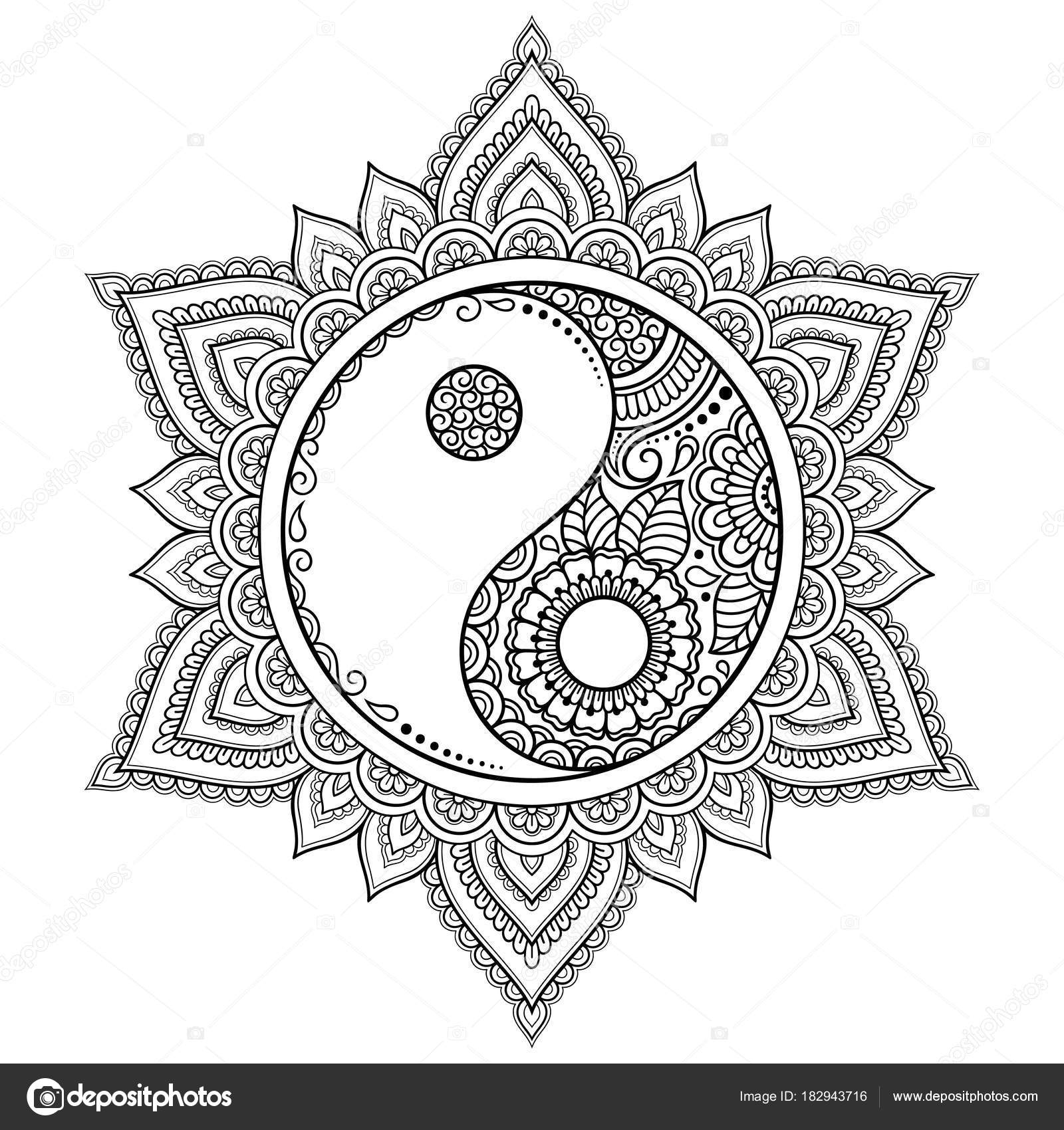 Padrão Circular Forma Uma Mandala Yin Yang Símbolo destiné Dessin Yin Yang