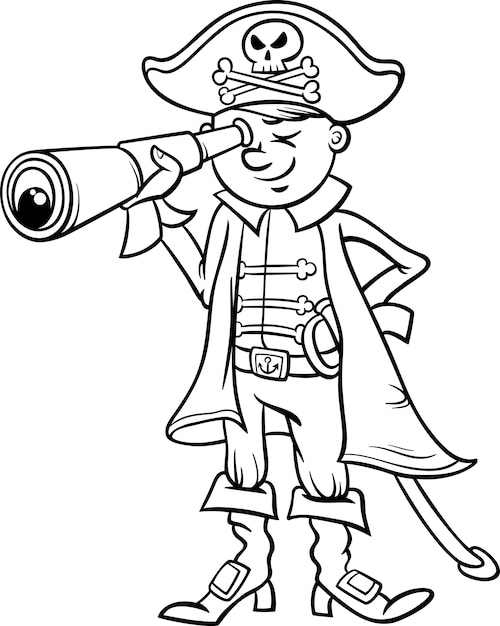 Page De Coloriage Dessin Animé Garçon Pirate | Vecteur Premium intérieur Coloriage Dessin Garcon