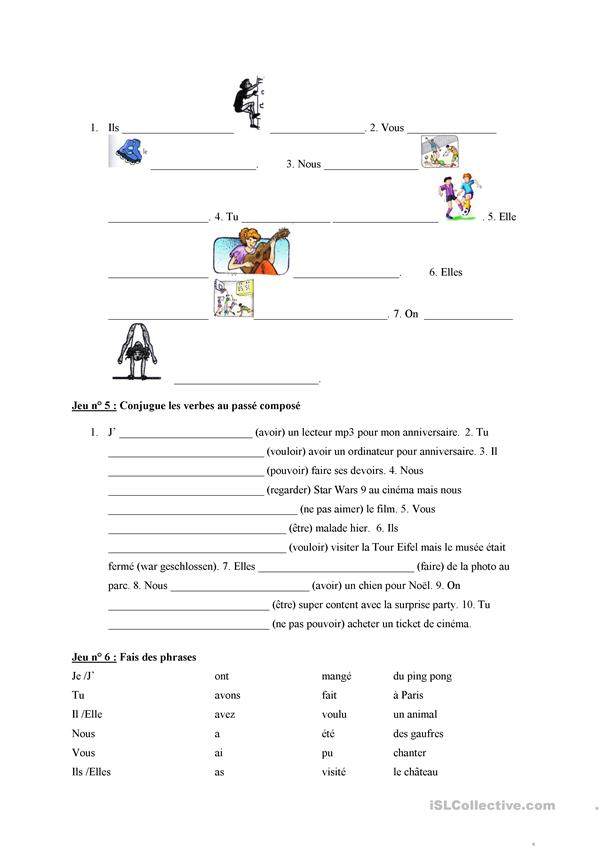 Passé Composé Avec Avoir - Français Fle Fiches Pedagogiques pour Coloriage Codé Passé Composé