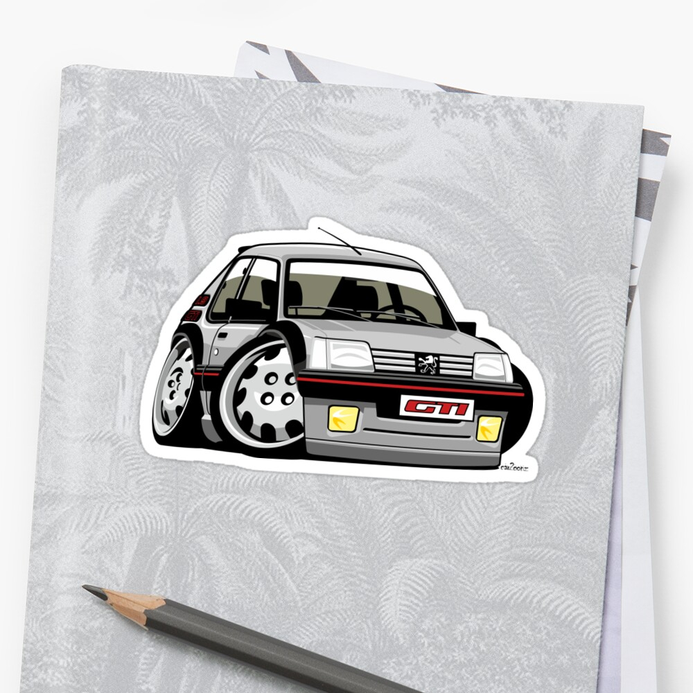 &quot;Peugeot 205 Gti 1.9 Caricature Silver&quot; Sticker By pour Dessin 205 Gti