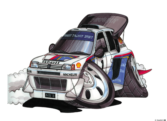 Peugeot 205 T16 Rallye Blanche | Caricature Auto Moto à Dessin 205