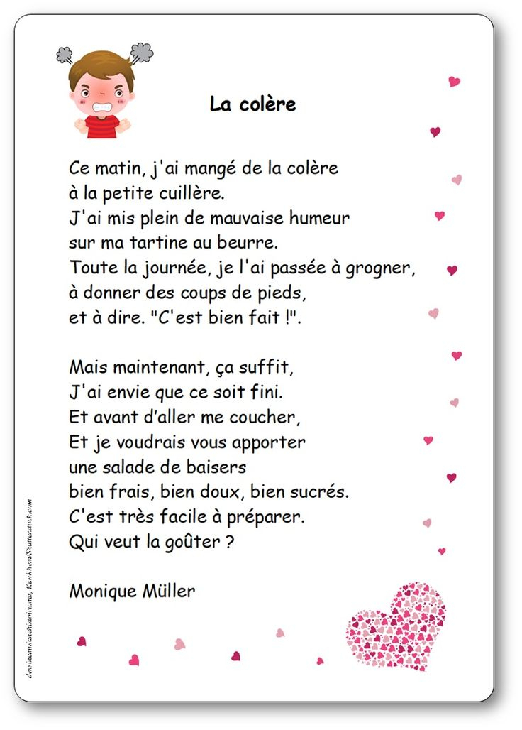 Poesie-La-Colere-Monique-Muller | Émotions Maternelle intérieur J&amp;#039;Ai Dessiné Un Lapin Chanson,