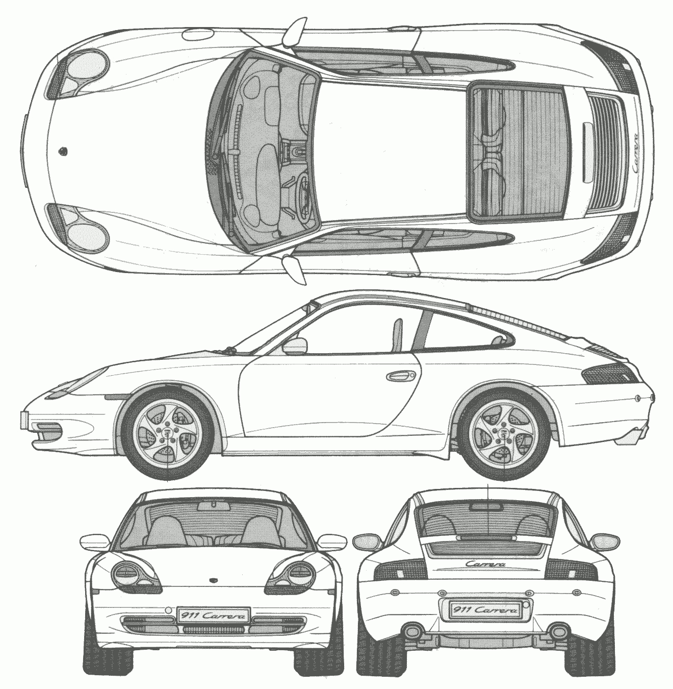 Porsche 911 Carrera 1998 Blueprint - Download Free encequiconcerne Coloriage 911