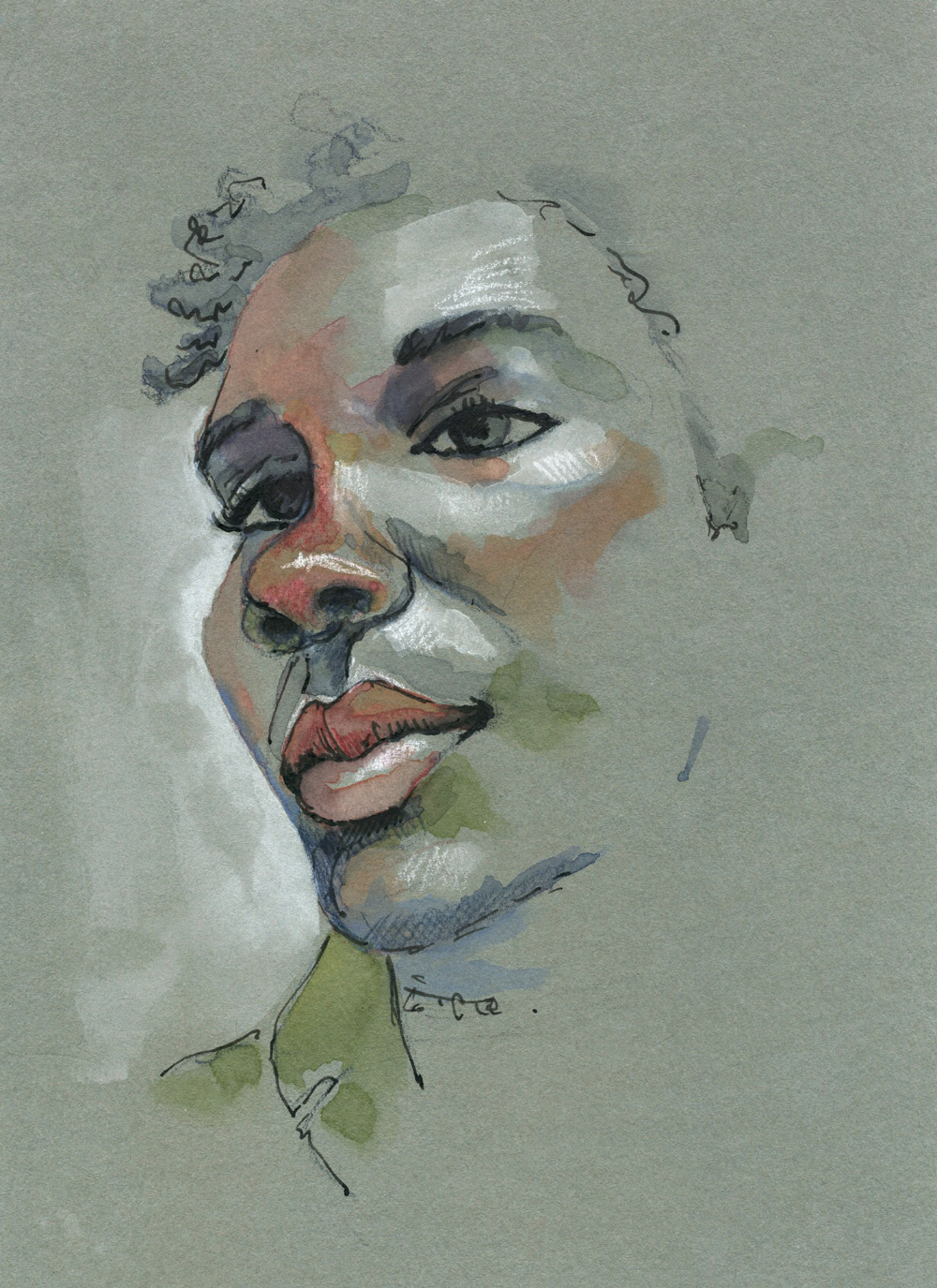 Portrait À L&amp;#039;Aquarelle, Encre Et Pastel Blanc D&amp;#039;Apres Un à Dessins À L&amp;#039;Encre