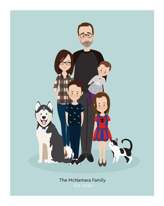 Portrait De Famille Personnalisé Moderne Cadeau Pour Un avec Famille De 5 Dessin