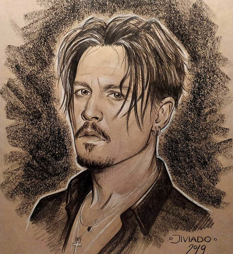 Poster Johnny Depp Portrait Pencil Hand Drawing Fine Art serapportantà Dessin Johnny,