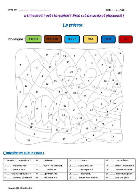 Présent - Cm2 - Coloriage Magique - Pass Education concernant Coloriage Magique J
