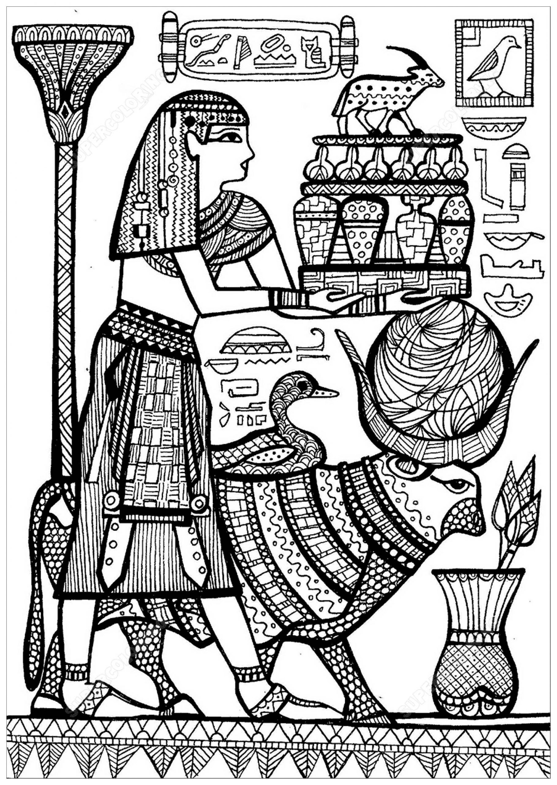 Pretre Et Animaux Sacres De L Ancienne Egypte - Egypte à Coloriage Dessin Egypte