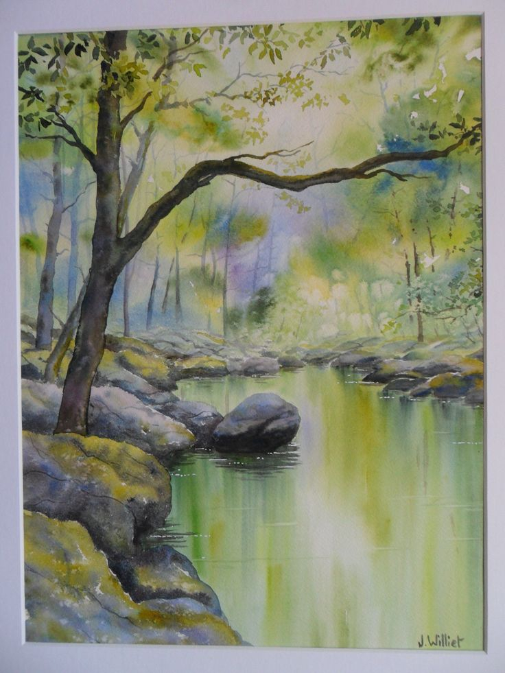 Rivière En Sous-Bois 2 (30 X 40 Cm) | Dessin Paysage Forêt concernant Coloriage Fond Aquarelle,