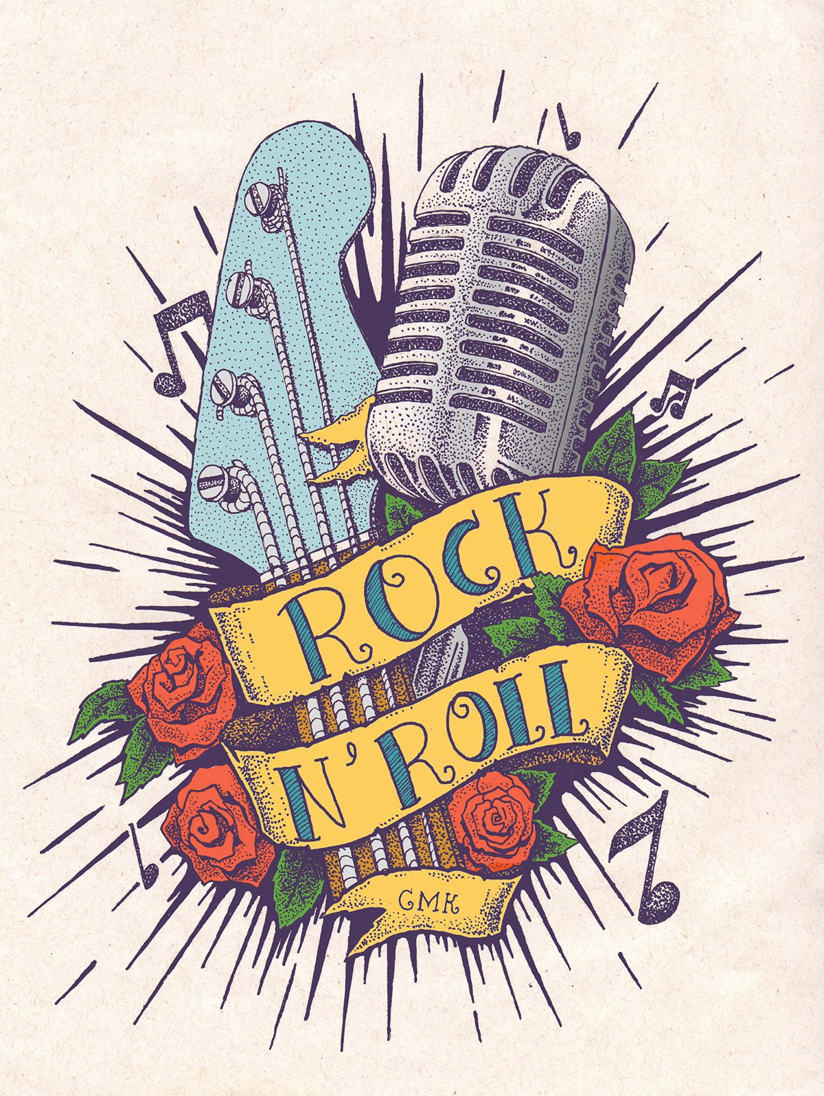 Rock N Roll - Tattoo Em Pontilhismo (2015) | Rock N Roll destiné Dessin Rock N Roll Facile