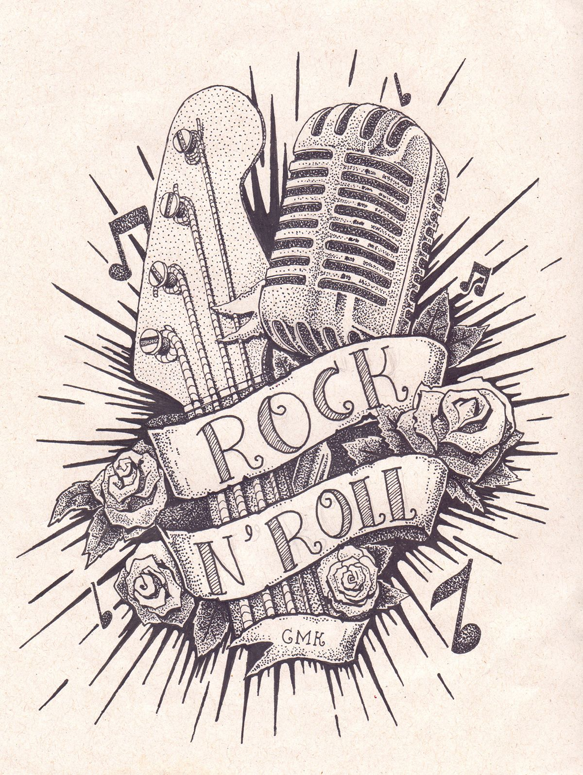 Rock N Roll - Tattoo Em Pontilhismo On Behance | Rock N encequiconcerne Dessin N,